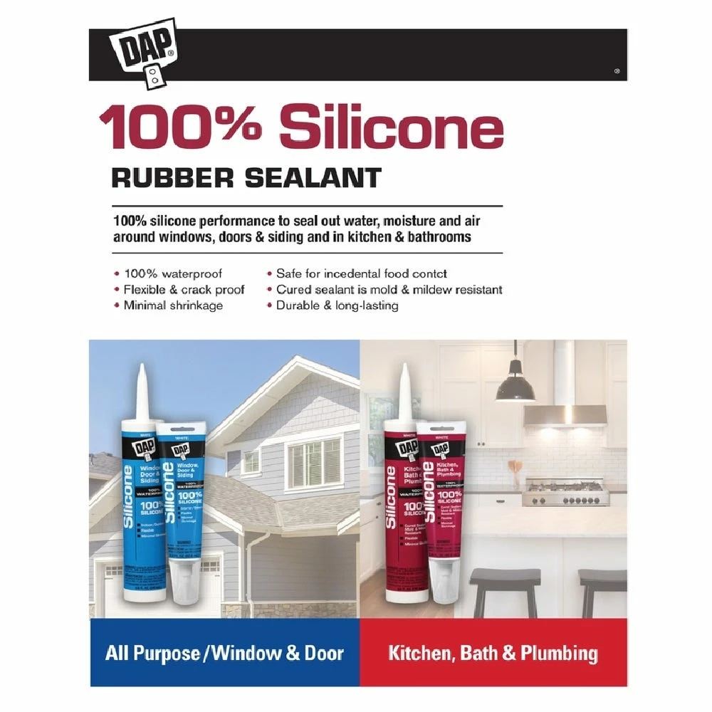 DAP 100% Silicone Rubber All-Purpose Sealant - Black, 9.8 oz. - 7079808642 - Caulk & Sealants 2 DAP 100% Silicone Rubber All-Purpose Sealant - Black, 9.8 oz. - 7079808642 - Caulk & Sealants - Image 2