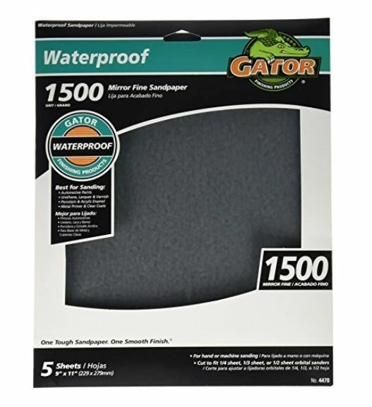 Gator Ali Industries 9 Inch x 11 Inch 1500 Grit Mirror Fine Waterproof Sandpaper 5 Pack - 4470 2 Gator Ali Industries 9 Inch x 11 Inch 1500 Grit Mirror Fine Waterproof Sandpaper 5 Pack - 4470 - Image 2