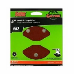 Gator Ali Industries 5 Inch 60 Grit 5 Hole Hook & Loop Sanding Disc 5 Pack - 3785 - Sandpaper