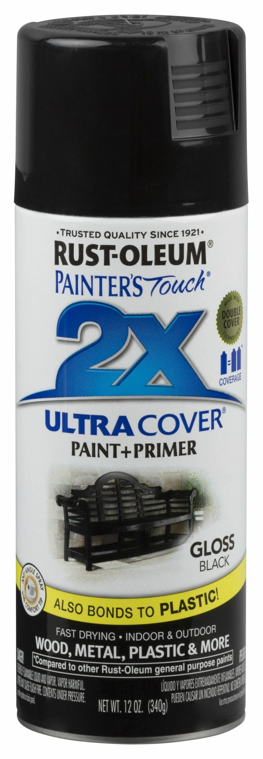 Rust-Oleum Painter's Touch 2 x Ultra Cover Paint and Primer Gloss Black Spray - 249122 - Spray Paint