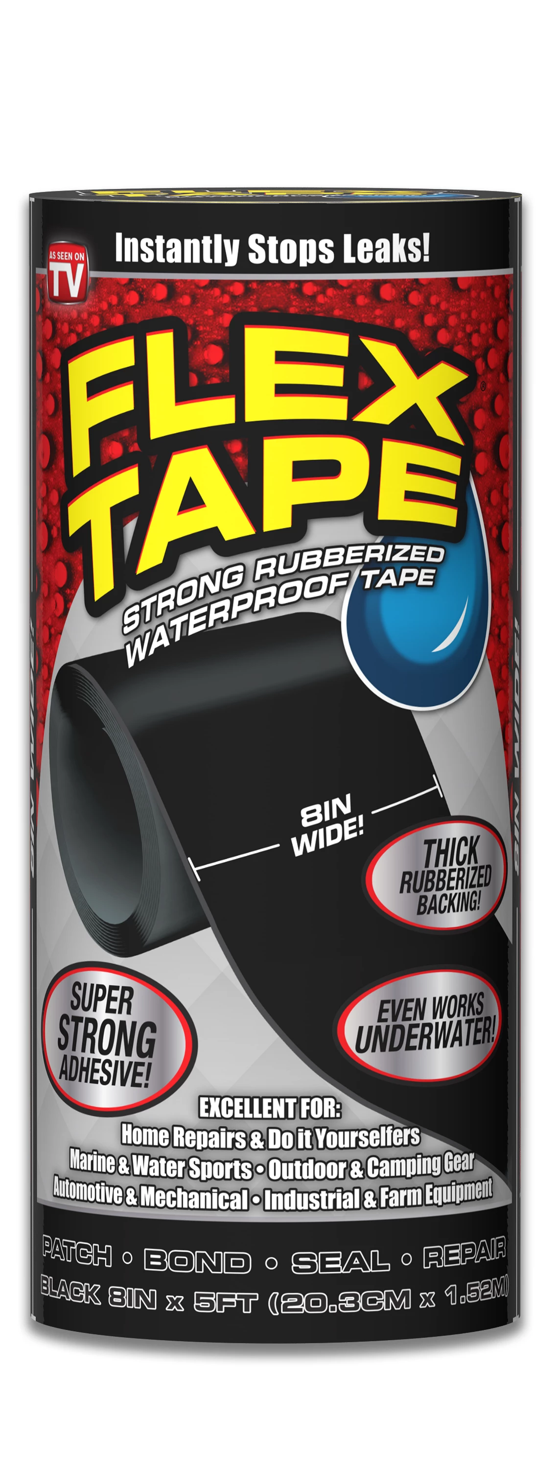 Flex Seal Flex Tape 8" Black TFSBLKR0805 - Caulks Sealants 2 Flex Seal Flex Tape 8" Black TFSBLKR0805 - Caulks Sealants - Image 2