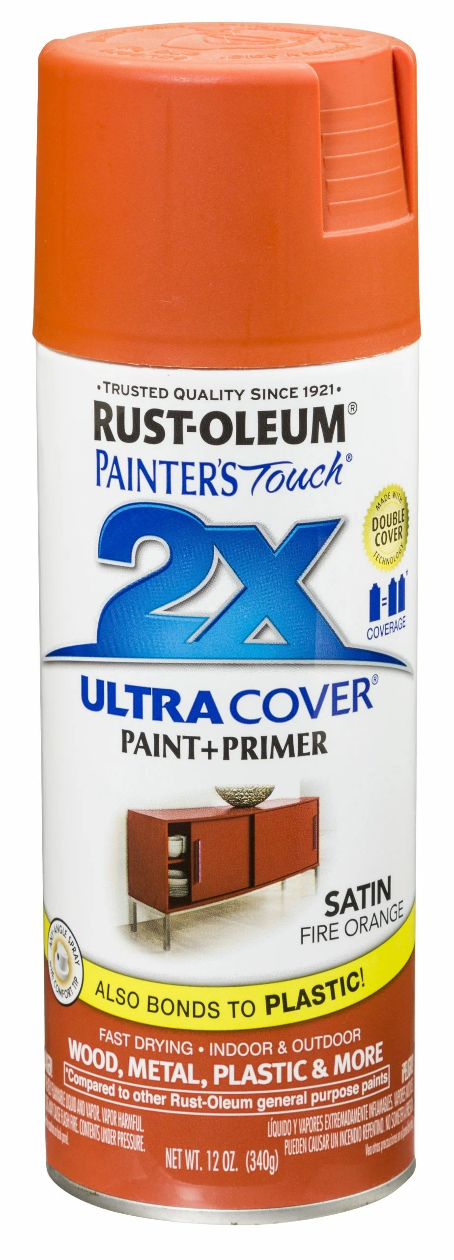 Rust-Oleum Painter's Touch 2 x Ultra Covert Paint and Primer Satin Fire Orange Spray - 263149 - Spray Paint