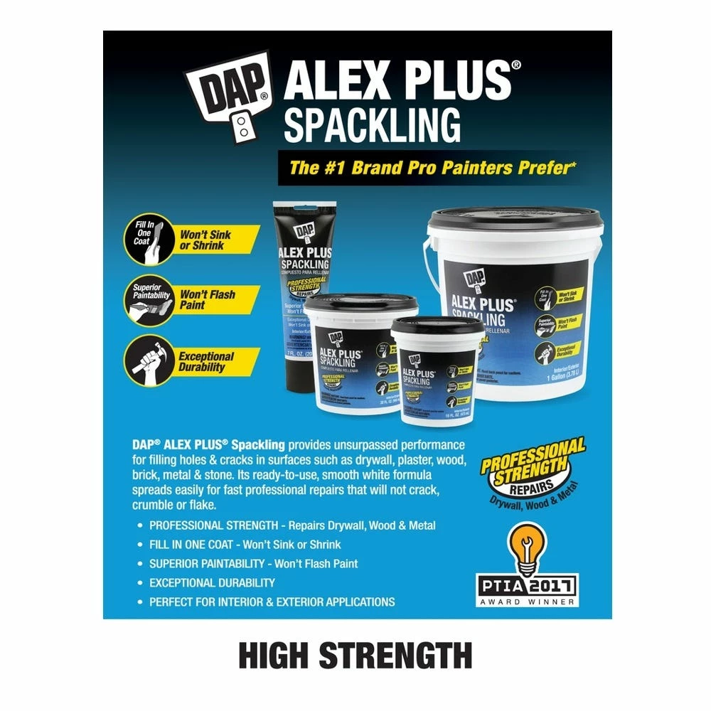 DAP Alex Plus Spackling - White, 7 oz. - 7079818744 - Caulks Sealants 6 DAP Alex Plus Spackling - White, 7 oz. - 7079818744 - Caulks Sealants - Image 6
