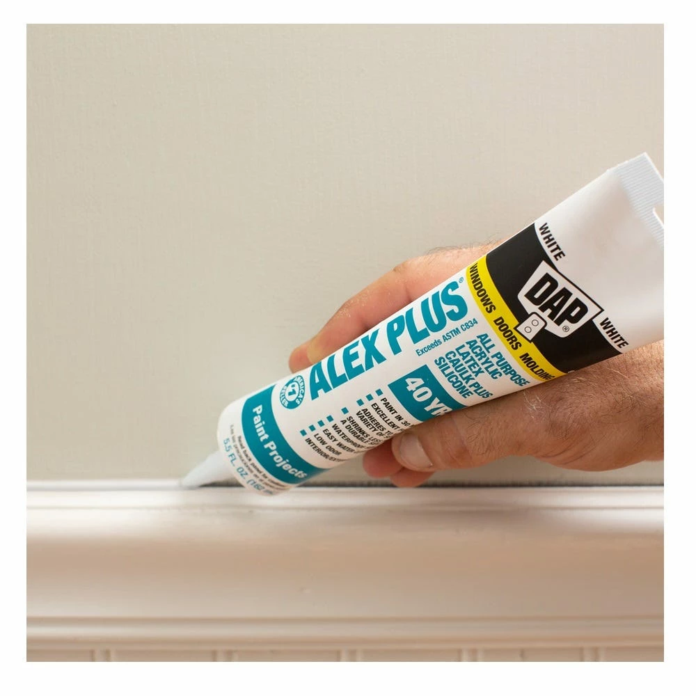 DAP Alex Plus All Purpose Acrylic Latex Caulk Plus Silicone - White, 5.5 oz. - 7079818128 - Caulk & Sealants 4 DAP Alex Plus All Purpose Acrylic Latex Caulk Plus Silicone - White, 5.5 oz. - 7079818128 - Caulk & Sealants - Image 4